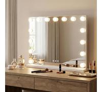 RELAX4LIFE Miroir Coiffeuse LED 58x43 CM, Miroir Maquillage Lumineux, 15 Ampoules Dimmables à 3 Couleurs, Style Hollywood, Cadre Métallique, Chiffon & Adaptateur Inclus, Commande Tactile