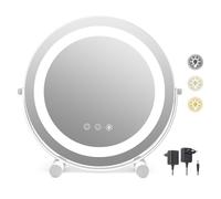 RELAX4LIFE Miroir Maquillage LED Rond avec Éclairage 3 Couleurs & Luminosité Réglable, Miroir de Table Rotatif à 360° avec Contrôle Tactile, Fonction Mémoire, Base Métallique (Dia. 33 CM, Rond)