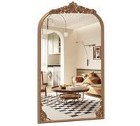 RELAX4LIFE Miroir Mural Doré Vintage, Miroir Arqué Décoratif avec Cadre Baroque Orné, Métal Robuste, Décoration Murale pour Entrée, Salon, Couloir (66x95 cm)