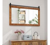 RELAX4LIFE Miroir Mural Rustique en Bois, Miroir Mural Décoratif, Cadre en Bois Sapin, Verre Antidéflagrant, Support en Métal, Décoration Murale pour Entrée Chambre Vestiaire, Marron