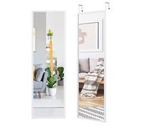 RELAX4LIFE Miroir Porte Suspendu avec Crochets de Suspension pour Porte, Miroir Accroche Porte Longueur Réglable en Hauteur pour Chambre, Salon, Blanc/Noir/Brun(107,5 x 36,5cm, Blanc)