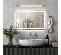 RELAX4LIFE Miroir Salle de Bain avec Éclairage LED & Luminosité Réglable 3000-6000K, Miroir Mural Salle de Bain Anti-Buée avec Fonction Mémoire, Affichage Temps, Interrupteur Tactile (60 x 40 cm)