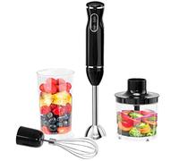 RELAX4LIFE Mixeur Plongeant 3 en 1 en Inox, Hachoir/Batteur/Mini-blender, 2 Vitesses, Noir