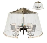 RELAX4LIFE Moustiquaire Cylindrique pour Parasol avec 2 Fermetures Éclair, Moustiquaire Portable avec Cordon de Serrage Réglable & 2 Tuyaux d'Eau en PVC, ø2,5 à 3 M, pour Parasol Tonelle (Beige)