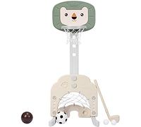 RELAX4LIFE Panier de Basket 3 en 1 pour Enfants Hauteur Réglable 77-116cm, Centre d’Activités Sportives pour Basket-Ball, Football, Golf pour pour Enfant 2-7 Ans (Vert (Lion))