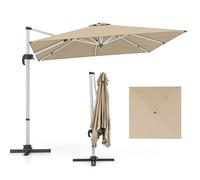 RELAX4LIFE Parasol de Jardin Exterieur Inclinable à 7 Positions Rotation par Pédale, Parasol Déporté 3x3M en Polyester avec 8 Branches Imperméable Anti-UV Résistant au Vent(Beige)