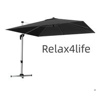 RELAX4LIFE Parasol Déporté 3x3M | Rotative à 360° | Parasol Imperméable Anti-UV | 7 Positions Inclinable | 8 Branches | Noir