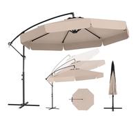 RELAX4LIFE Parasol Déporté Octogonal Φ305x250cm avec Housse, Parasol de Jardin Extérieur Inclinaison Réglable 0-35°, Manivelle et Base Croisée, 8 Baleines, Bords à Volants Chic pour Terrasse(Beige)