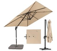RELAX4LIFE Parasol Déporté Rectangulaire 2.5x2.5M, Parasol de Jardin Exterieur Inclinable et Rotative 360° par Pédale en Polyester Anti-UV avec 8 Baleines pour Plage Jardin Patio Café Bistro, BEIGE