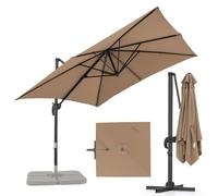 RELAX4LIFE Parasol Déporté Rectangulaire 2.5x2.5M, Parasol de Jardin Exterieur Inclinable et Rotative 360° par Pédale en Polyester Anti-UV avec 8 Baleines pour Plage Jardin Patio Café Bistro, MARRON
