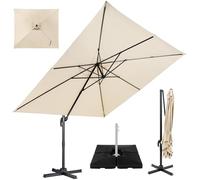 RELAX4LIFE Parasol Déporté Rectangulaire 3x3M avec Pied, Parasol de Jardin Exterieur Inclinable et Rotative 360° par Pédale en Polyester Anti-UV pour Plage Jardin Patio Café Bistro (Beige)