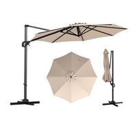 RELAX4LIFE Parasol Déporté Rond Φ3M Rotatif à 360° avec Pédale, Inclinaison Réglable par Poignée, Mât en Alu & 8 Baleines, Toile Anti-UV, Parasol de Jardin Extérieur pour Terrasse Balcon (Beige)