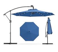 RELAX4LIFE Parasol Dépoté Rotatif Ø 3M avec Lumières LED Solaires, Parasol de Jardin Extérieur Inclinable avec Base Stable & Manivelle, Protection UV pour Jardin Terrasse Patio (Bleu)