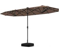 RELAX4LIFE Parasol Double 4 x 2 x 2 4 m avec Lumière et Base Manivelle pour Jardin/Patio/Marché Protection Solaire Marron