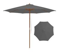 RELAX4LIFE Parasol Droit 3M en Bois, Parasol de Jardin Extérieur, 8 Baleines en Bambou, Levage à Poulie, Polyester Hydrofuge, Protection Solaire, Facile à Monter pour Balcon Terrasse (Gris)