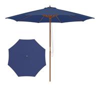 RELAX4LIFE Parasol Droit 3M en Bois, Parasol de Jardin Extérieur, 8 Baleines en Bambou, Levage à Poulie, Polyester Hydrofuge, Protection Solaire, Facile à Monter pour Balcon Terrasse (Marine)