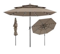 RELAX4LIFE Parasol Droit Inclinable 3M avec LED Solaire | Parasol de Jardin Extéieur 3M LED | Toit Ventilé à 3 Couches | Inclinaison 35° | Manivelle | 8 Baleines | Balcon Terrasse (Taupe)