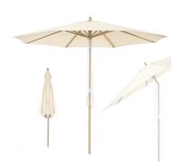 RELAX4LIFE Parasol Droit Inclinable 3M en Bois, Parasol de Jardin Extérieur 3M, 8 Baleines en Bambou, Levage à Poulie, Polyester Hydrofuge, Protection Solaire, Facile à Monter pour Balcon Terrasse