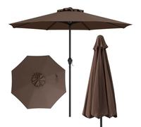 RELAX4LIFE Parasol Droit RondΦ260 cm, Parasol de Jardin Extérieur avec Manivelle, 8 Baleines, Event d’Aération, Protection Solaire pour Jardin, Terrasse, Piscine (Φ260x225cm,Marron)