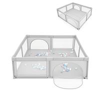 RELAX4LIFE Parc pour Bébé en Oxford avec 4 Ventouses Stables, Parc de Jeu avec Côtés en Maille, Coin Enveloppé, Fermeture Éclair Flexible, Clôture de Jeu pour Bébé 3 Ans + (206x185,5x68cm, Gris)