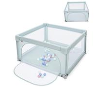 RELAX4LIFE Parc pour Bébé en Oxford avec 4 Ventouses Stables, Parc de Jeu avec Côtés en Maille, Coin Enveloppé, Fermeture Éclair Flexible, Clôture de Jeu pour Bébé 3 Ans + (120x120x68cm, Bleu)