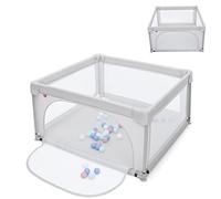RELAX4LIFE Parc pour Bébé en Oxford avec 4 Ventouses Stables, Parc de Jeu avec Côtés en Maille, Coin Enveloppé, Fermeture Éclair Flexible, Clôture de Jeu pour Bébé 3 Ans + (120x120x68cm, Gris)