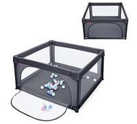 RELAX4LIFE Parc pour Bébé en Oxford avec 4 Ventouses Stables, Parc de Jeu avec Côtés en Maille, Coin Enveloppé, Fermeture Éclair Flexible, Clôture de Jeu pour Bébé 3 Ans + (120x120x68cm, Gris foncé)