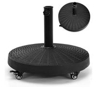 RELAX4LIFE Pied de Parasol à roulettes 23kg en Résine, Base de Parasol Ronde avec Roues Verrouillables, Support de Parasol Design Rotin avec Tube INOX pour Ø 38/48mm, Stable pour Piscine, Cour