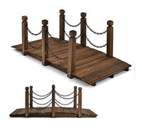RELAX4LIFE Pont de Jardin en Sapin Carbonisé avec Chaînes de Sécurité Inoxydable, Pont d'étang pour Décoration Extérieure Charge Max 225 KG, 150 X 67 X 55 CM