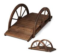 RELAX4LIFE Pont de Jardin Extérieur en Bois avec Garde-Corps à Demi-Roue Charge 150KG, Pont d'Étang Résistante aux Intempéries, Décoration de Jardin pour Cour Arrière Ferme Jardin,Brun