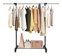 RELAX4LIFE Portant à Vêtement Télescopique en Acier Chromé avec Roues universelles,Penderie à Vêtements Professionnel Solide Largueur et Hauteur Réglables,Porte-Manteau Multifonctionnel Industriel