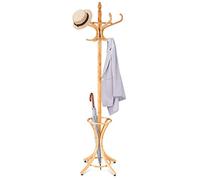 RELAX4LIFE Porte-Manteau Perroquet Bois Massif, Porte-manteaux sur Pieds avec 12 Crochets Porte-Parapluie Creux, Penderie Portant pour Entrée, Chambre, Dressing, Bureau, 51x51x184CM(Naturel)