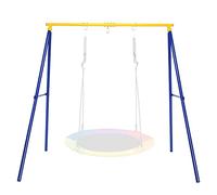 RELAX4LIFE Portique Balancoire Exterieur avec Structure en Métal, Support de Balançoire en Forme de A avec 3 Crochets et 4 Clous du Sol, Portique Métal Charge Max 200 KG (Jaune+Bleu)