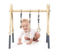 RELAX4LIFE Portique d’Activité de Bébé en Bois, Portique d’Eveil de Bébé en Bois Non Toxique et Insipide avec 3 Pendentif Amovible, Exercice de Coordination & Design Scientifique et Pliable (Gris)