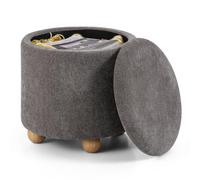 RELAX4LIFE Pouf Coffre Rembourré, Repose-Pieds Rond avec Pieds en Bois de Caoutchouc et Couvercle Amovible, Tabouret Coffre en Tissu Chenille pour Chambre et Salon, 44,5 x 44,5 CM (Gris)