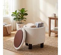 RELAX4LIFE Pouf Rangement Rond 48 L avec Couvercle Réversible Effet Bois