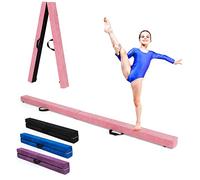 RELAX4LIFE Poutre Gymnastique Pliable 210 cm en Finette avec Pieds Surélevés, Poutre Gym au Sol Portable avec Poignées de Transport, Gymnastique Materiel pour Enfants et Adultes (Rosé)