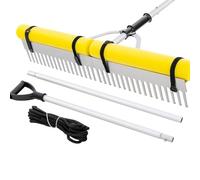 RELAX4LIFE Râteau Flottant 230 x 92 cm Pliable en Aluminium, Outil de Coupe de Plantes Aquatiques avec Manche Réglable & Flotteurs & Corde à Lancer 600cm & 36 Dents, pour Jardin Pelouse Étang