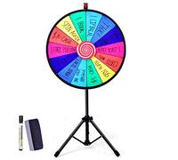 RELAX4LIFE Roue de la Fortune avec 14 Emplacements, Brosse et Marqueur Effaçable Fournis, Diamètre de la Roue 48CM (φ60CM-Hauteur Réglable)