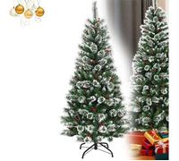 RELAX4LIFE Sapin de Noël 180 cm en PVC Ignifuge, Arbre de Noël Réaliste avec Flocons de Neige et Fruits Rouges pour Fête-Noël