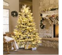 RELAX4LIFE Sapin de Noël 180cm, Arbre de Noel Slim Enneigées avec LED, Pieds de Sapin de Noël en Métal (1022 Branches)