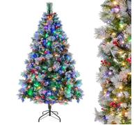 RELAX4LIFE Sapin de Noël 215CM, Éclairage LED 4 Couleurs, Arbre de Noël avec 8 Modes & Structure Automatique & Base en Metal