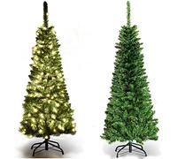 RELAX4LIFE Sapin de Noël Artificiel 138cm avec Lumières LED et Pied en Métal pour Décoration de Noël,Arbre de Noël en Matériau PVC pour Bureau, Maison, Vitrine de Magasin
