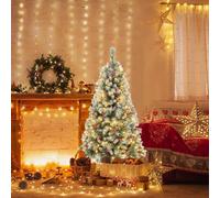 RELAX4LIFE Sapin de Noël Artificiel 150cm, Arbre de Noël à Charnière avec 200 Lumières LED à 8 Modes, 450 Branches, 42 Pommes de Pin, 126 Baies Rouges pour Maison Bureau