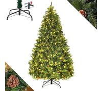 RELAX4LIFE Sapin de Noel Artificiel 210/225/240CM, Sapin de Noel Lumineux LED avec Pommes de Pin & Feuilles, Arbre de Noël avec Socle en Métal pour Maison/Bureau/Magasin (225cm,1125 Branches)