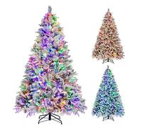 RELAX4LIFE Sapin de Noël Artificiel 210 CM Lumineux avec 8 Modes d'Éclairage, 1270 Branches et 40 Pommes de Pin, Arbre à Charnière Décoration de Noël pour Boutiques Maisons