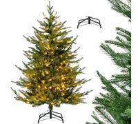 RELAX4LIFE Sapin de Noël Artificiel Lumineux 136cm, Arbre de Noël Realiste Ignifugé avec 180 LED à 8 Modes, 386 Branches, et Pieds en Métal pour Maison Bureau Magasins