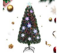 RELAX4LIFE Sapin de Noël Artificiel Lumineux 90/120/150/180CM avec Flocon de Neige et Etoile au Sommet d’Arbre, Pieds en Fer et Feuilles en PVC, Décoration pour Noël Vert (Hauteur 150CM, 170 Branches)