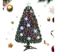 RELAX4LIFE Sapin de Noël Artificiel Lumineux 90/120/150/180CM avec Flocon de Neige et Etoile au Sommet d’Arbre, Pieds en Fer et Feuilles en PVC, Décoration pour Noël Vert (Hauteur 90CM, 85 Branches)