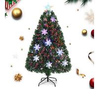 RELAX4LIFE Sapin de Noël Artificiel Lumineux 90/120/150/180CM avec Flocon de Neige et Etoile au Sommet d’Arbre, Pieds en Fer et Feuilles en PVC, Décoration pour Noël Vert (Hauteur 120CM, 125 Branches)